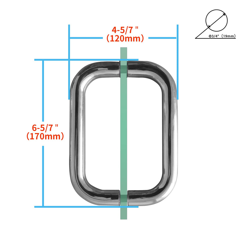 CKB 6" Shower Door Handle, Compatible with 1/4" to 1/2" Glass Thick, Stainless Steel Back to Back Glass Door Pull for Frameless, Chrome 6" (Hole to Hole)