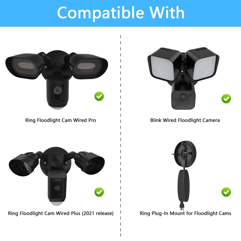 Outdoor Camera Eave Mount Bracket Compatible with R-ing Floodlight Cam Wired Pro/Plus, Blink Wired Floodlight and WYZE Floodlight v2,REOLINK Elite Floodlight WiFi Cameras (Black) Black
