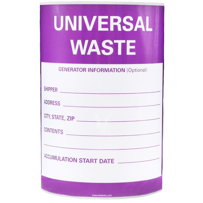 Universal Waste Labels - Hazardous Waste Labels for Chemical Waste Bin, 6 x 6 Inches, Strong Adhesive, 100 Labels per Roll, Durable Waste Management Stickers for Safety & Proper Handling