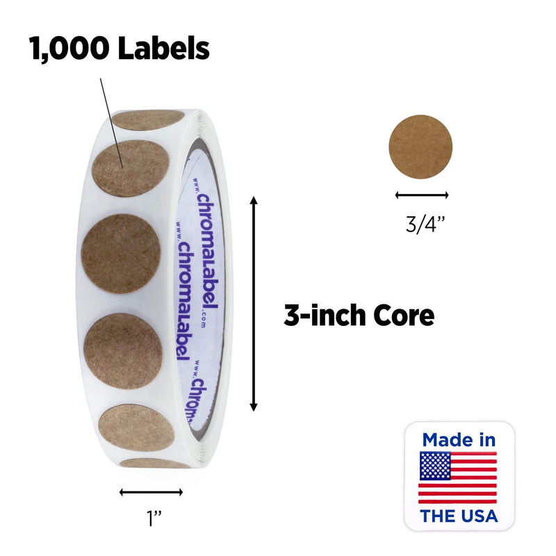 ChromaLabel Round Label Permanent Kraft Dot Stickers, 500 Labels per Roll, 0.75 inch 3/4" Diameter