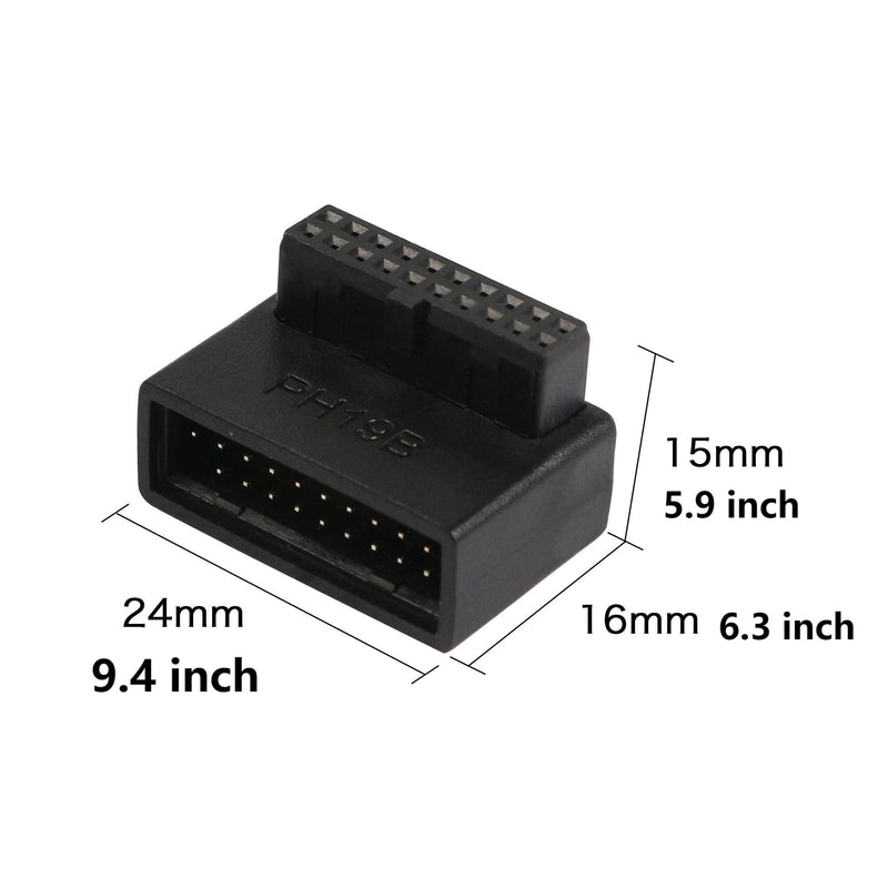 USB 3.0 90 Degree Motherboard Adapter 19 Pin/20 Pin Male to Female Extension Adapter L Turn Right Angle Socket for Desktop Motherboard (Down Angle PH19B)