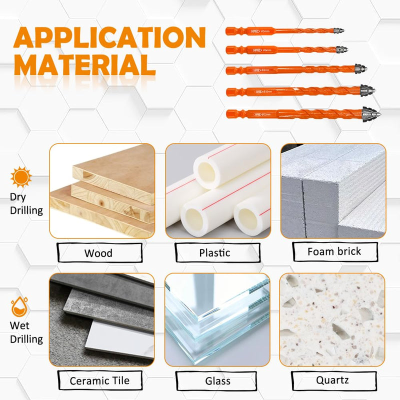 BGTEC Serrated Carbide Masonry Drill Bit Set - 10PCS 3/4/5 * 2/6 * 2/8 * 2/10/12MM Wood Drill Bits with a Quick Release Bit Holder for Wood Plastic Masonry Brick Tile Glass Concrete Marble 3/4/5*2/6*2/8*2/10/12mm 10