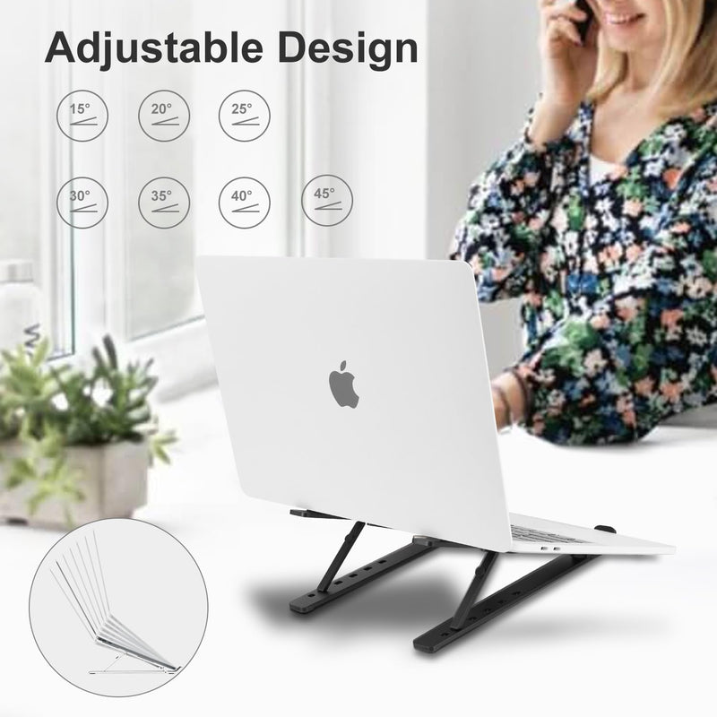Ergonomic and Foldable Laptop Stand for Desk, Adjustable Riser, Fits All Laptops and Notebooks up to 17,Ultra-Thin,Ventilated Cooling,ABS+Silicone,Black. black