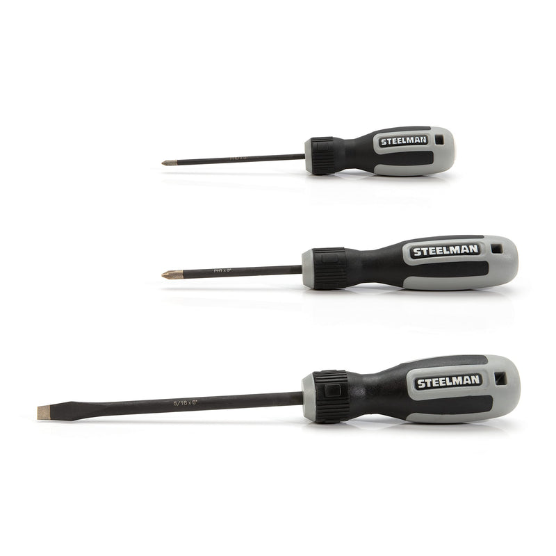 Steelman 8-Piece Diamond Tip Screwdriver Set, Variety of Slotted and Phillips Sizes, Magnetized Tips, Durable Steel, Rust-Resistant Black Oxide Coating Gray;black