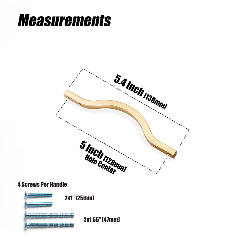 Goo-Ki Low Profile Brushed Brass Cabinet Pulls, Double Hole Centers(3.8''/5'') Zinc Alloy Handle for Drawer Cupboard Wardrobe,6 Packed 3.8'/5'' Hole Centers