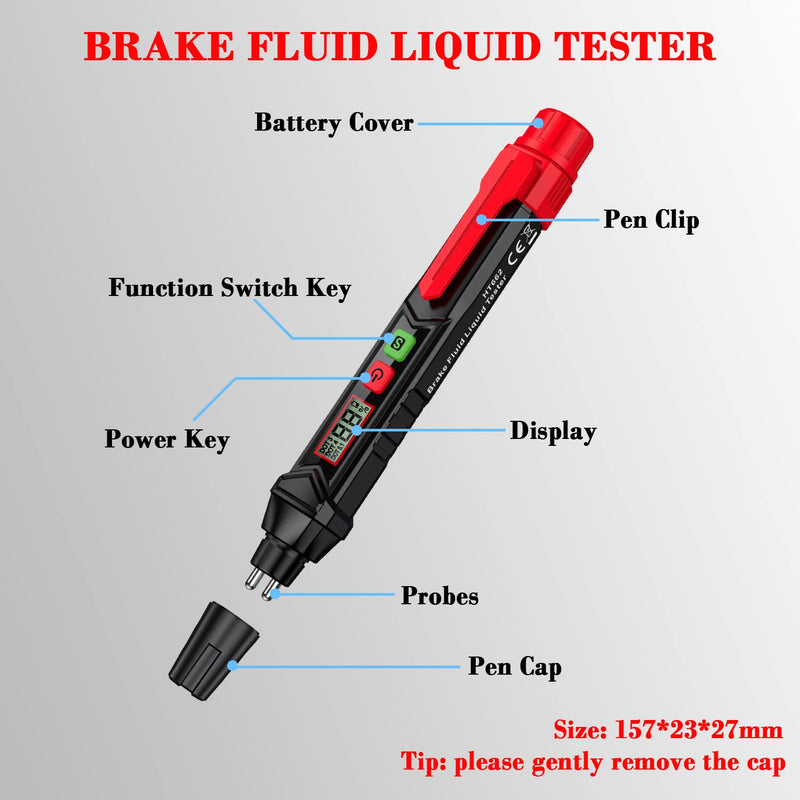 Brake Fluid Liquid Tester, Automotive Brake Fluid Content Detector, Vehicle Brake Diagnostic Testing Tool, Hydraulic Fluid Liquid Tester Pen Oil Moisture Tester Analyzer Meter for DOT3 DOT4 DOT5.1