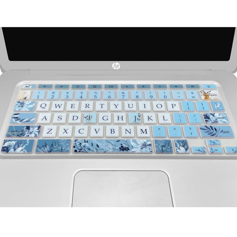 Silicone Keyboard Cover for HP Chromebook 11 x360, Chromebook 11 G2/G3/G4/G5/G6 EE/G7 EE, HP Chromebook 14-ca 14-ak 14-X Series, HP Chromebook 14 G2 G3 G4, Gray Blue Flower