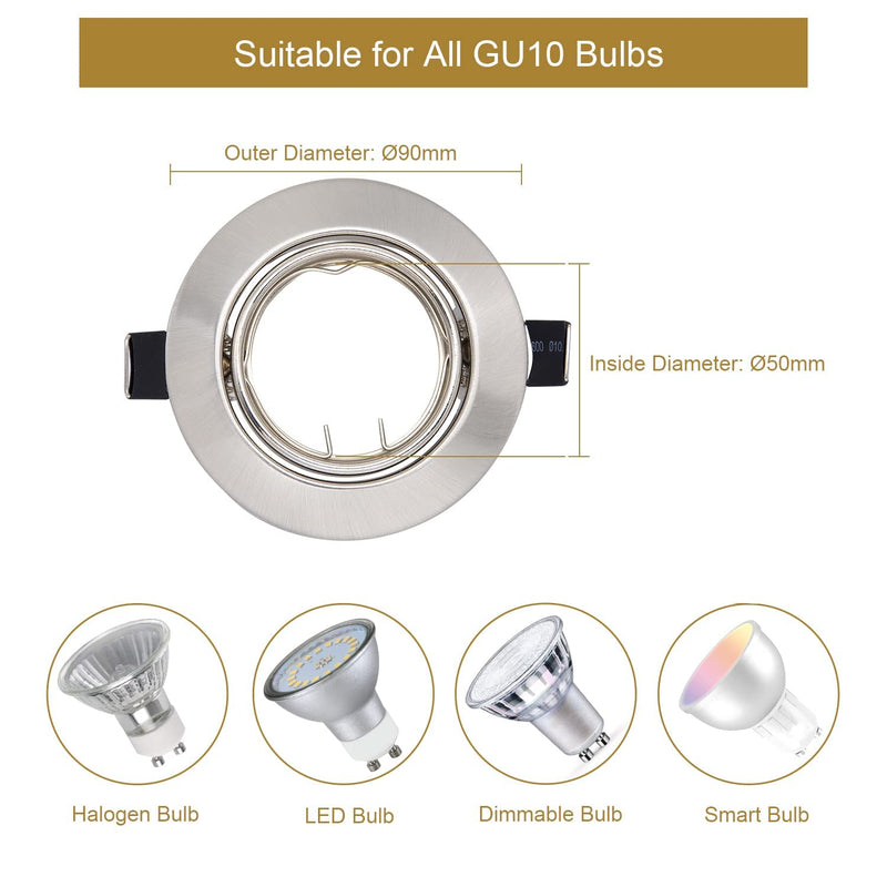 Wondlumi Set of 6 LED recessed spotlight frames GU10 swiveling round 230V brushed stainless steel recessed frame ceiling lamp recessed spots including socket for GU10 LED/halogen 6 pieces round