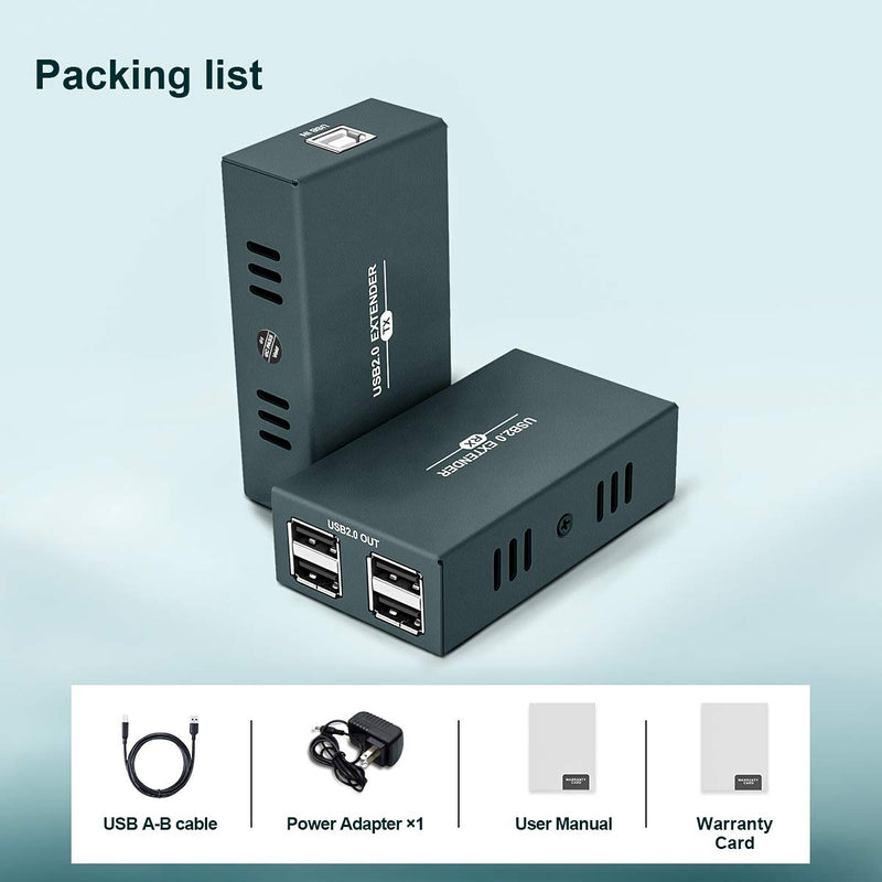 USB 2.0 Hub Extender Kit - 4 Hubs, 165ft (50m) Up to Cat7 LAN, Plug & Play, No Driver Needed