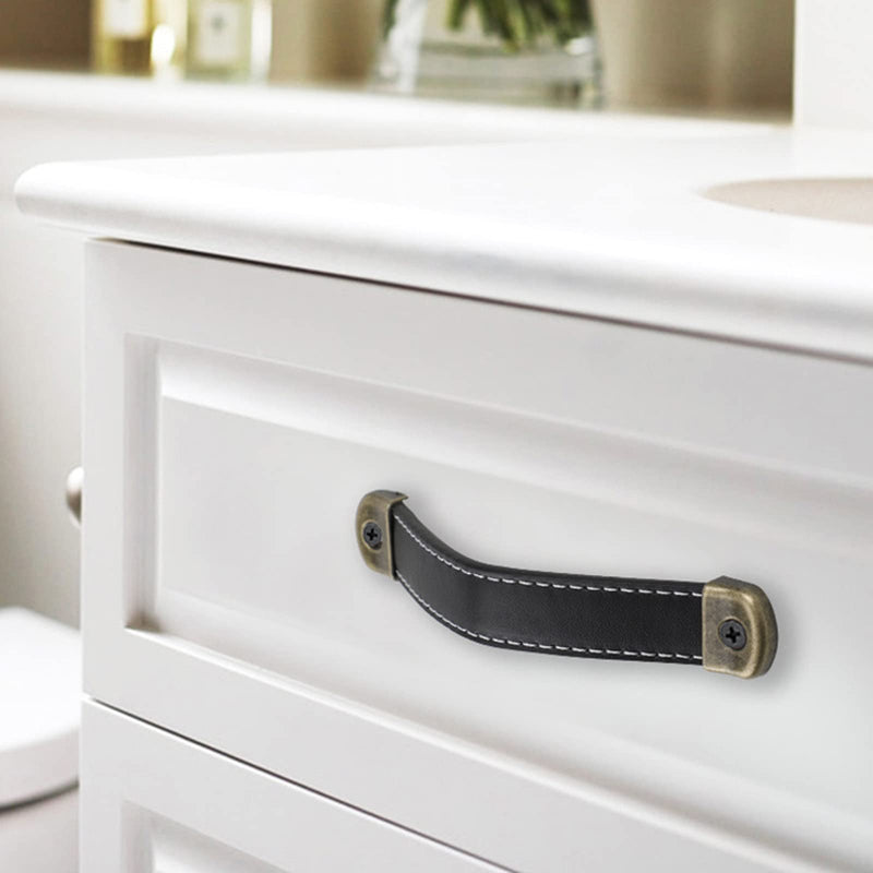 OLAYA Suitcase Luggage Pulls Leather Handles Cabinet Knobs Drawer Pulls Dresser Knobs Door Knobs 6 Pcs Grip Replacement Metal Hardware for Cabinet Dresser Trunk Case with Screws,(6, Black)