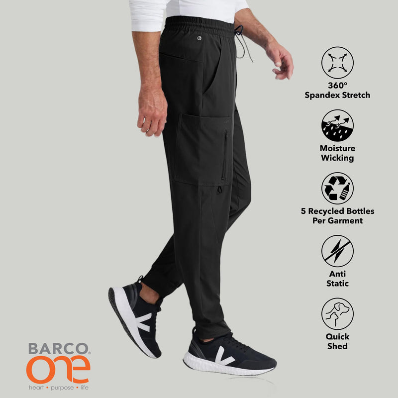 BARCO One Vortex Scrub Jogger for Men - Medical Cargo Pant, Eco-Friendly Fabric, 4-Way Stretch, Anti-Wrinkle Men's Scrub Pant Black X-Small
