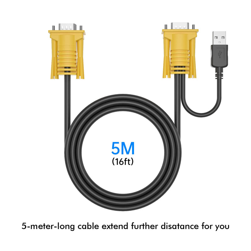 VGA KVM Cable 16ft, USB VGA 2in1 KVM Cable for VGA KVM Switch (2pack, 5m) 2pack 5m/16ft