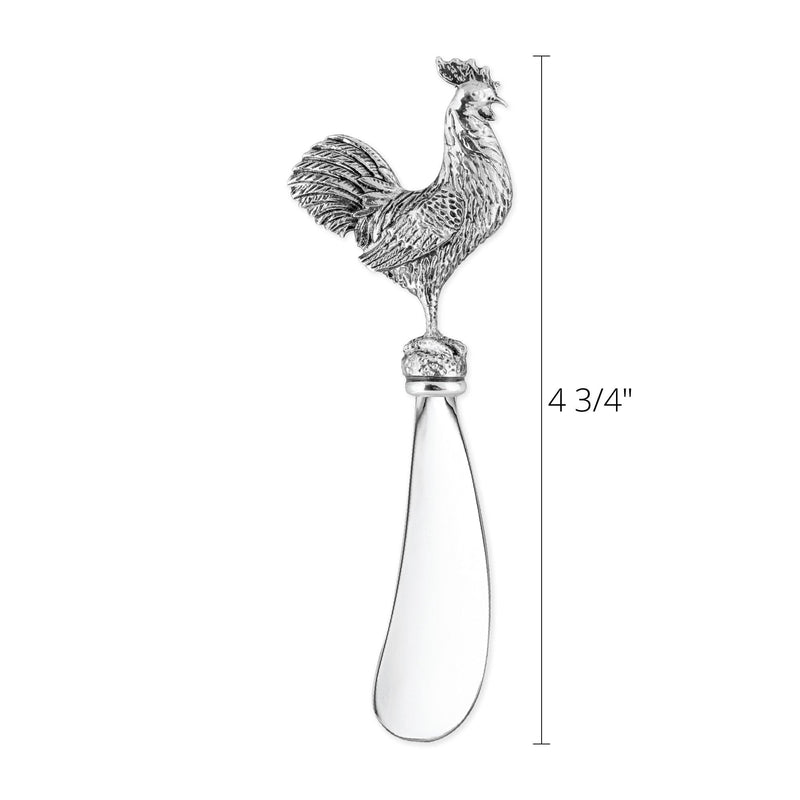 Wine Things Rooster Cheese Spreader Set, Zinc Alloy Butter Spreaders with Decorative Handles for Cheese, Cream, and Dips, Silver, 4.75 Inch, Set of 2
