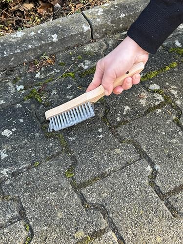 ROTHENBERGER Industrial Scratching Brush Weed Wire Brush Grill Brush Metal Brush Fillet Brush Hand Wire Brush 3 Rows 28 cm Long with Wooden Handle