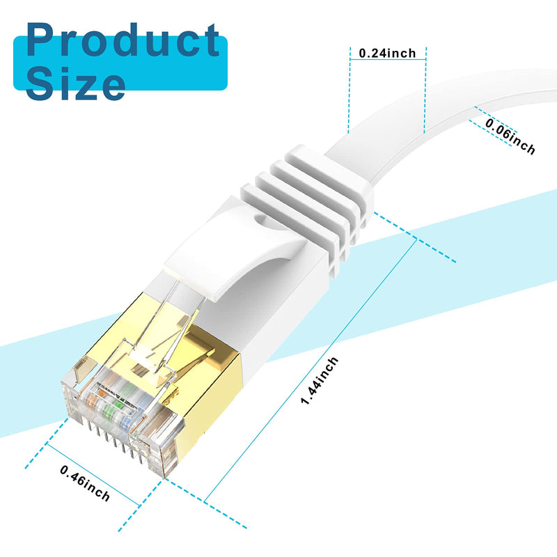 Ercielook Ethernet Cable 100 ft High Speed, Cat 6 Flat Network Cable with Rj45 Connectors, Long LAN Cable with Clips - White 30 M 100FT
