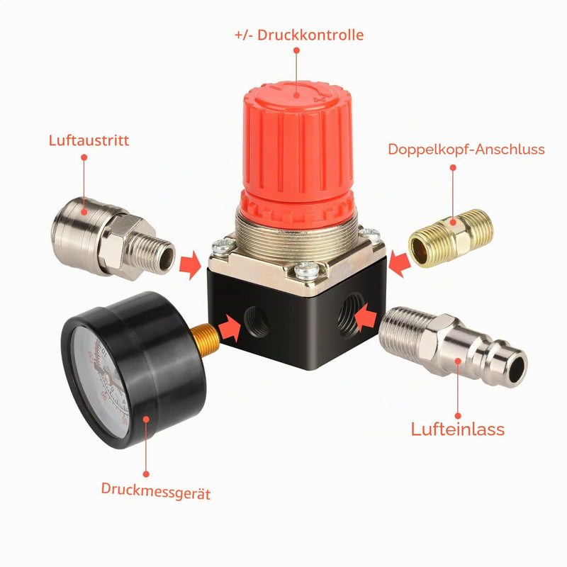 1/4 Inch Compressed Air Pressure Regulator, EU Standard, 4 Holes, with Pressure Gauge and Teflon Tape