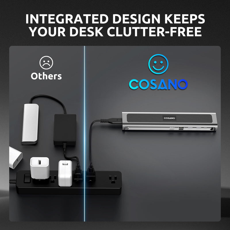 COSANO 100W MacBook Pro Docking Station - Aluminum Mac mini Stand & USB-C Hub with 4K HDMI - Universal Dock for Apple Devices with 100W Built-in Power + Double-Ended USB-C Cable + AC Power Cable