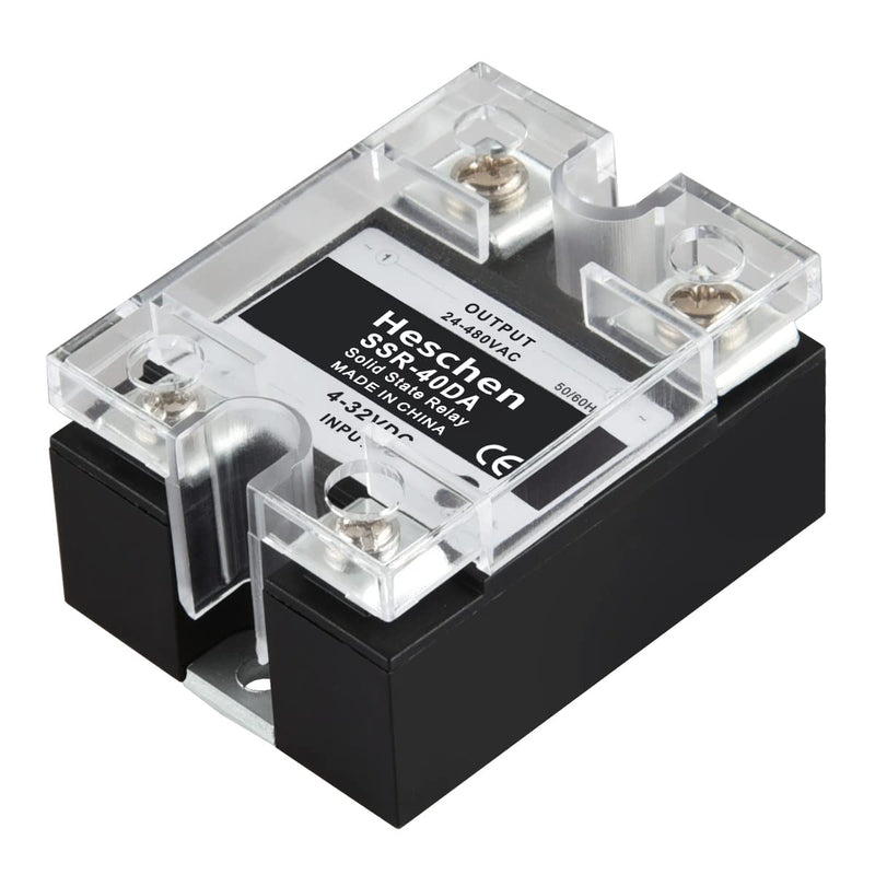 Heschen Single Phase DC/AC Solid State Relay, SSR-40DA, Input 4-32VDC, Output 24-480VAC, 40A 50-60Hz (1) 1 SSR-40DA DC/AC
