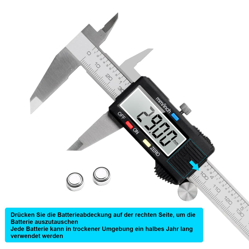Digital Caliper, Qfun Stainless Steel Caliper Measuring Tools 150mm Splashproof Dustproof Digital Caliper with LCD Display for Household and Industrial Measuring Gauge IP54-Black