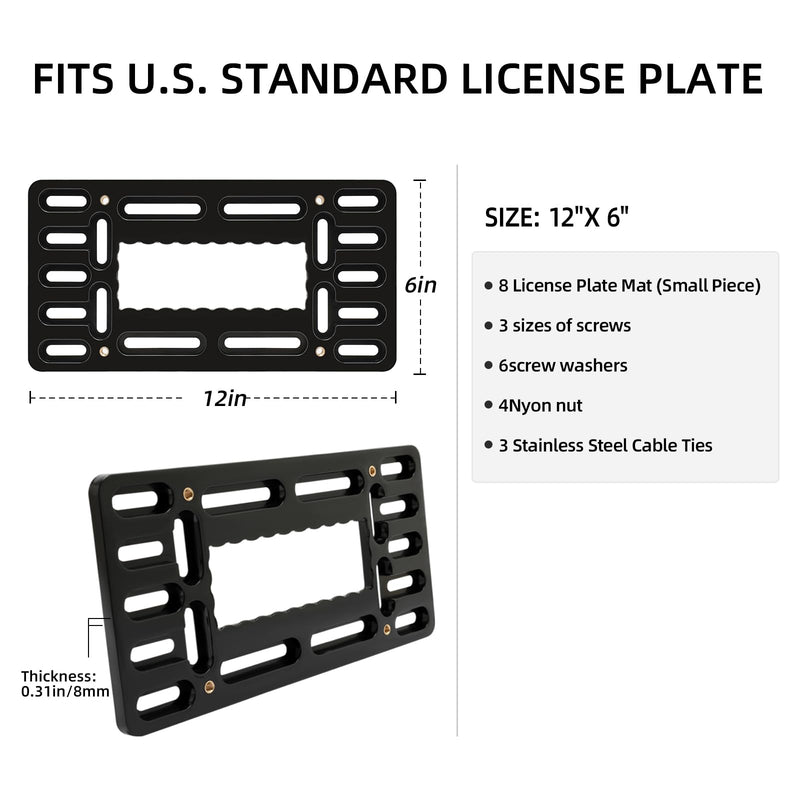 XCLPF Front License Plate Bracket. no Drill Front License Plate Bracket .Front License Plate mounting kit. Universal Bumper Car Frame Mount Adapter with Stainless Steel Screw Cap,Cable Ties Universal Black license plate bracket