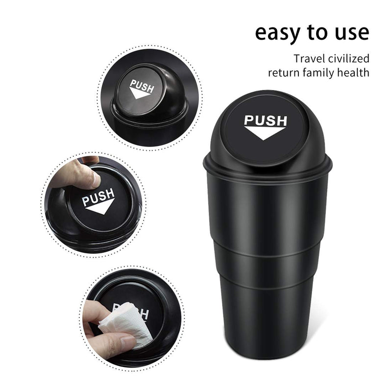 Car Garbage Can with Lid, Leakproof Vehicle Automotive Cup Holder Car Trash Can, Small Trash Bin for Automotive Office Home Kitchen(Black, 1) Black