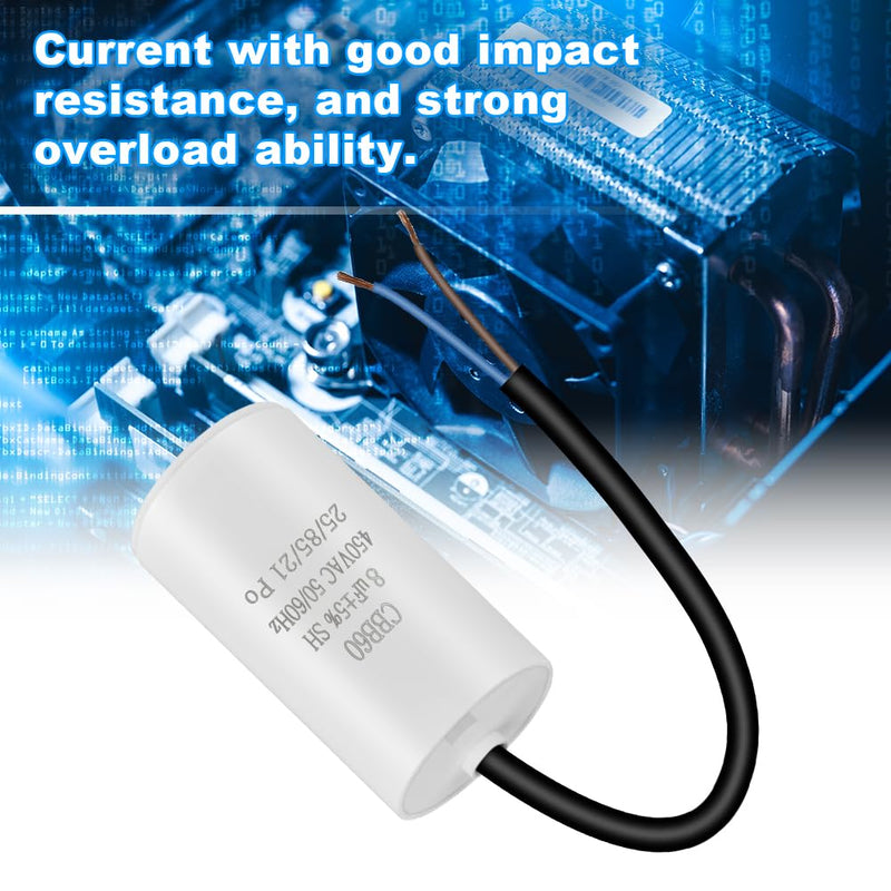 OFFCUP Motor Capacitor CBB60 Starting Capacitor 8μF 450V Capacitor 8μF | 450V CBB60 Capacitors with Wire Cable for Electric Motors and Swimming Pool Pumps Electric Motor, 50/60Hz 8μF (Schraubanschluss)