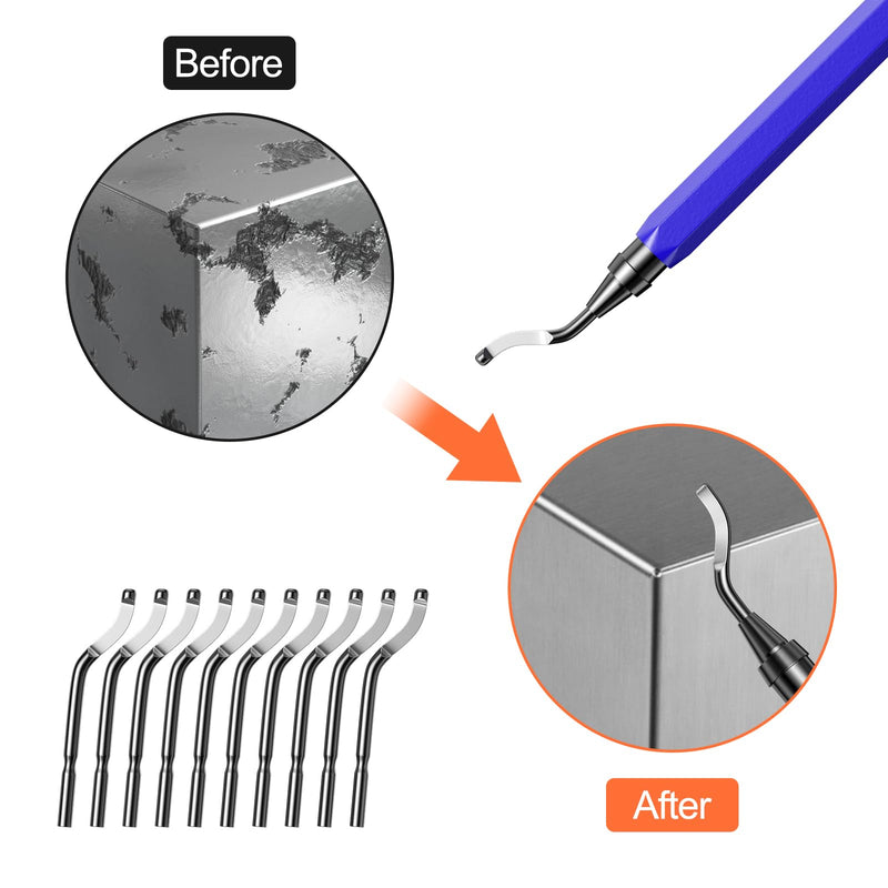 Frevoitna deburring tool universal, 360° rotating deburring metal, hand deburring with 10 replacement blades, deburring tool, blade cutting tool for 3D printers, plastic, aluminum