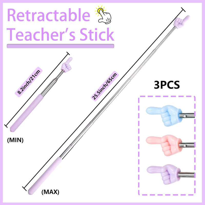 3 PCS Telescopic Pointer Finger Stick,Classroom Finger Pointer Stick Pointers,Kids Reading Finger Pointer Stick,Collapsible Finger Pointing Stick,for School Kindergarten Elementary,Classroom Supplies