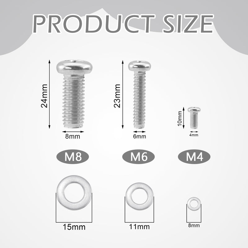 Quacc Universal TV Mounting Hardware Kit 24 PCS M4 M6 M8 Stainless Steel Screws Washers for VESA Wall Mount TV and Monitor Bracket Fixing