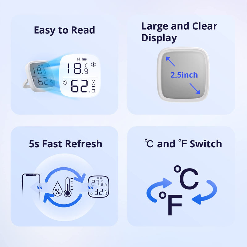 SONOFF Zigbee Temperature and Humidity Sensor, SNZB-02D Pack of 2 Zigbee LCD Smart Thermometer Hygrometer Sensor, Zigbee Hub Required, Compatible with Alexa/Google Home/Home Assistant