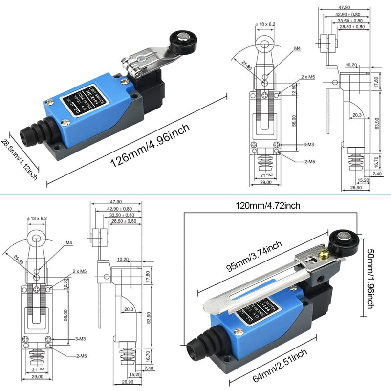 Adjustable limit switch, OTTYMO 2 pieces limit switch, momentary limit switch, limit switch ME-8108/ME-8104 5A 250V AC / 0.4A 115V DC limit switch limit switch for electrical control switches