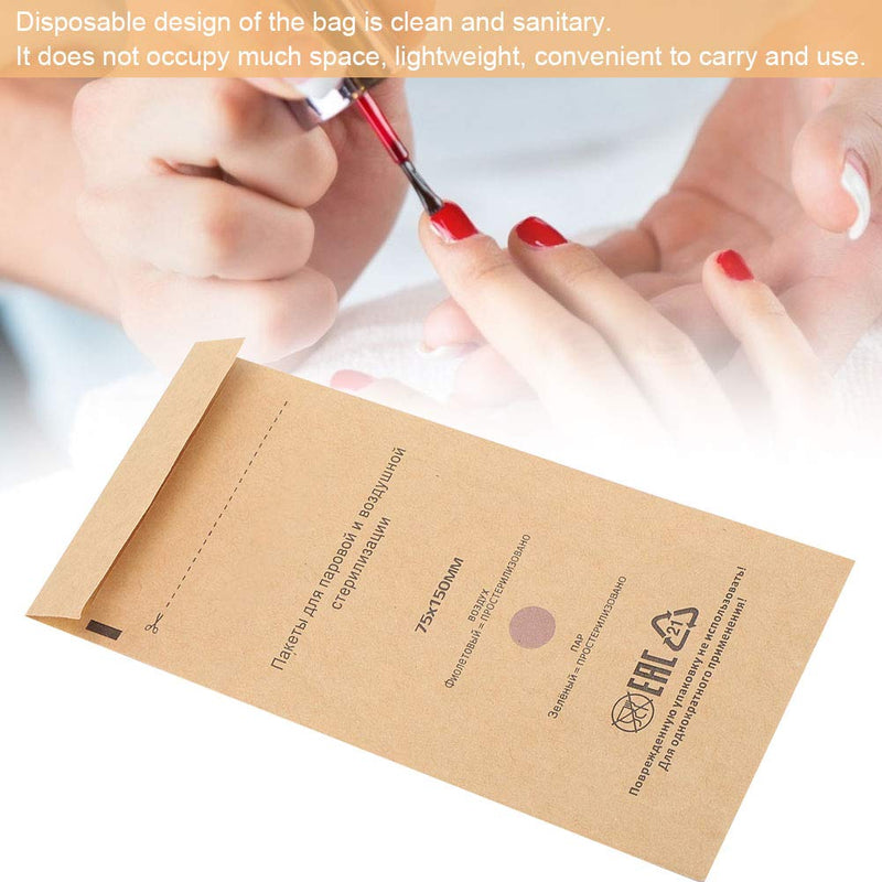 Nail Cleaner, 100 Disposable Sterilization Self-Sealing Cleaning Bags, Autoclave Kraft Paper Cleaning Bags for Dentist Tools and Nail Art Accessories (75 * 150mm) 75 * 150mm