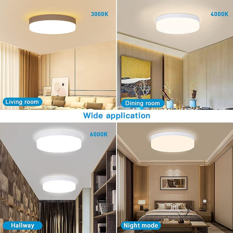 DLLT 24W Dimmable LED Flush Mount Light Fixture With Remote, 8.66 Inch Modern Flat Lamp, Close to Ceiling for Bedroom/Kitchen/Bathroom/Hallway, Timing, 3 Light Color Changeable