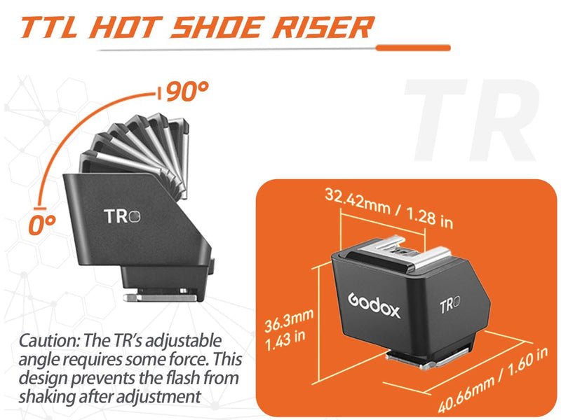 Godox TR-S TR for Sony TTL HSS Hot Shoe Riser Hot Shoe Extender for GOdox iT30 Pro, iT20, iT22 TTL Flash X3 Trigger for Sony,Reduce Lens Shadow, Tilt Adjustment: 0-90°, for Mini Flash Under 300g TR-S TTL Riser