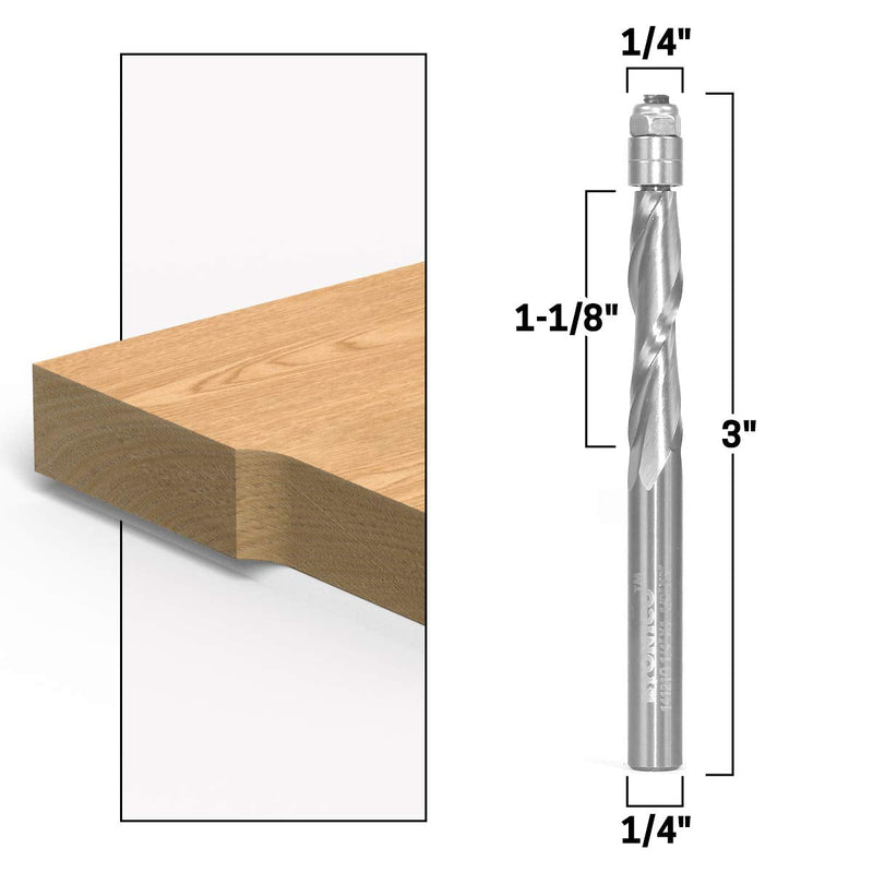 YONICO Solid Carbide Flush Trim Router Bit Spiral 1/4-Inch Up-Cut 1/4-Inch Shank 14121 Upcut - 1-1/8" Cutting Length - 1/4" Shank