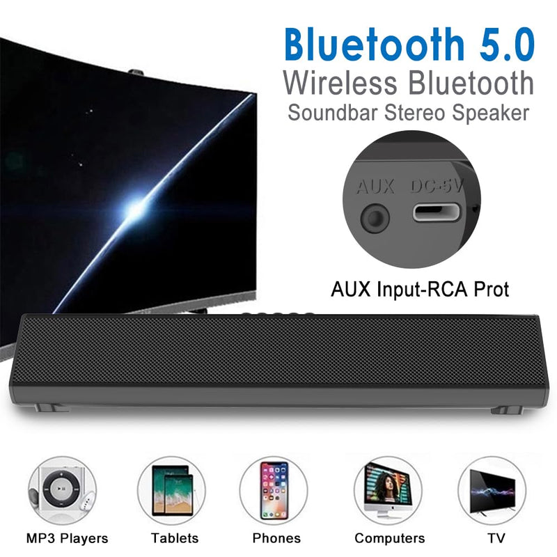 Guppy Sound Bar 15.7 Inch Soundbar for Smart TV Speaker with USB/AUX Connectivity, PC Desktop Speaker, Stereo Wireless Computer Bar Speaker, Subwoofer, for TV/Desktop/Laptop (Black)