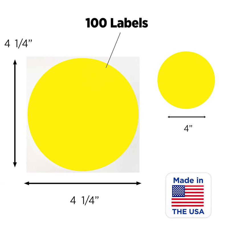 ChromaLabel 4 Inch Round Label Removable Color Code Dot Stickers, High Visibility for Warehouse Inventory, 100 Labels per Pack, Yellow
