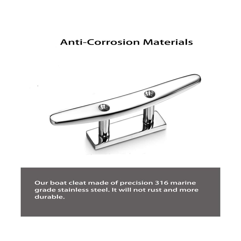 Stainless Steel Boat Cleats 4"/5"/6", Marine Dock Cleats, Heavy Duty 316 Stainless Steel, Mirror Polished, Curtain Tie, Hook, Include Installation Screws 6 inch（2 Pieces）