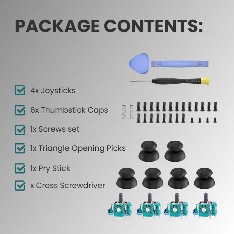 4PCS PS5 Analog Stick Replacement for Sony Playstation 5 Controller, Joystick Repair Kit, Fix Drift & Enhance Grip with 3D Analog Joysticks, Thumbstick Caps, Tools & Screws