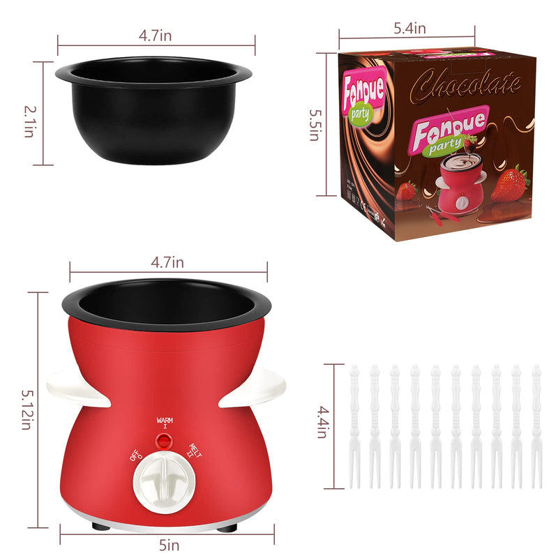 Fondue Pot Set, Mini Electric Fondue Pot Set for Melting Chocolate Cheese, Chocolate Meting Pot fondue maker with Dipping Forks For Holiday Christmas Birthday Gift Red