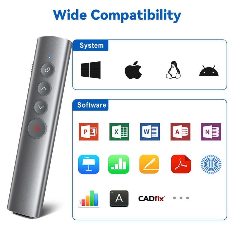 Metal Presentation Clicker with Laser Pointer for Powerpoint Presentations Powerpoint Clicker Remote Wireless Presenter Presentation Clicker Power Point Clicker (Red Light-Model A) Red Light-Model A