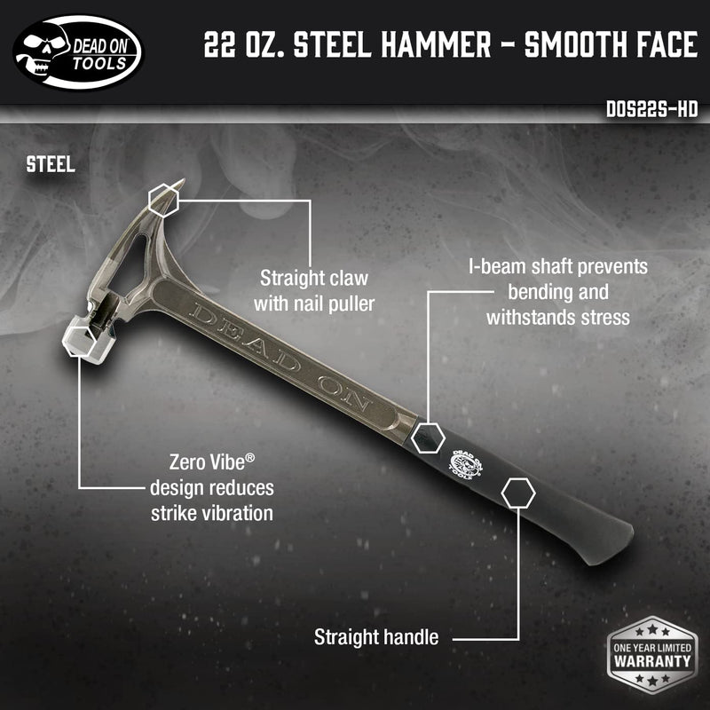 Dead On DOS22S 22-Ounce 18-Inch Steel Smooth Face Hammer, silver