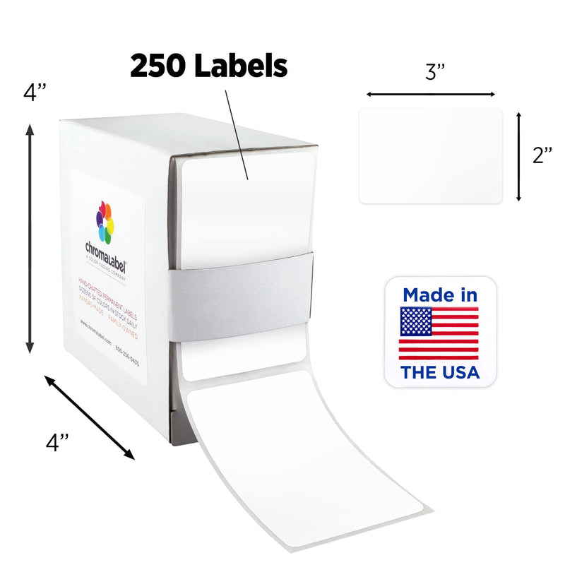ChromaLabel 2 x 3 inch Permanent Color Code Rectangle Labels, 250 Labels per Dispenser Box, White 2" x 3"
