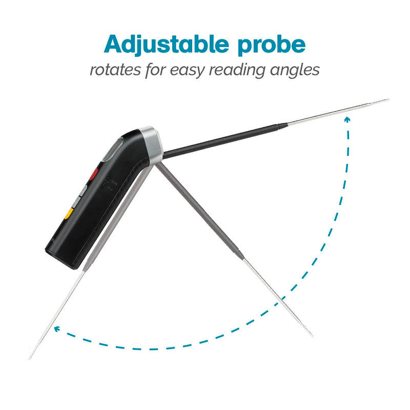 Polder Grill Partner Instant Read Thermometer for Grilling with Foldable 10" Probe, 10 Preset Temperatures and Built-in Torch Light