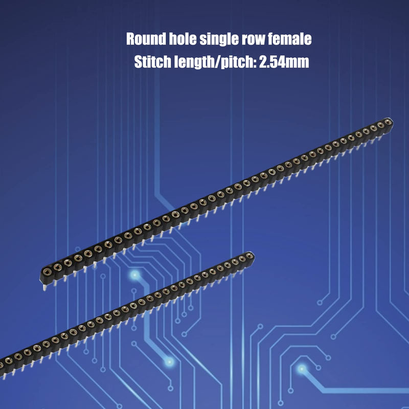 BuyWeek Socket Header Tin, 5pcs 1x40P 2.54mm Round Hole Single Row Female Header 40Pin PCB IC Crystal Socket Connector