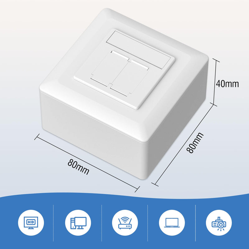 FGB Universal Network Socket CAT6a 2 Port Surface-Mounted / Flush-Mounted White | Shielded, 10-Gigabit Ethernet, RJ45 data socket, EIA/TIA 568A&B, LAN network socket suitable for installing cables