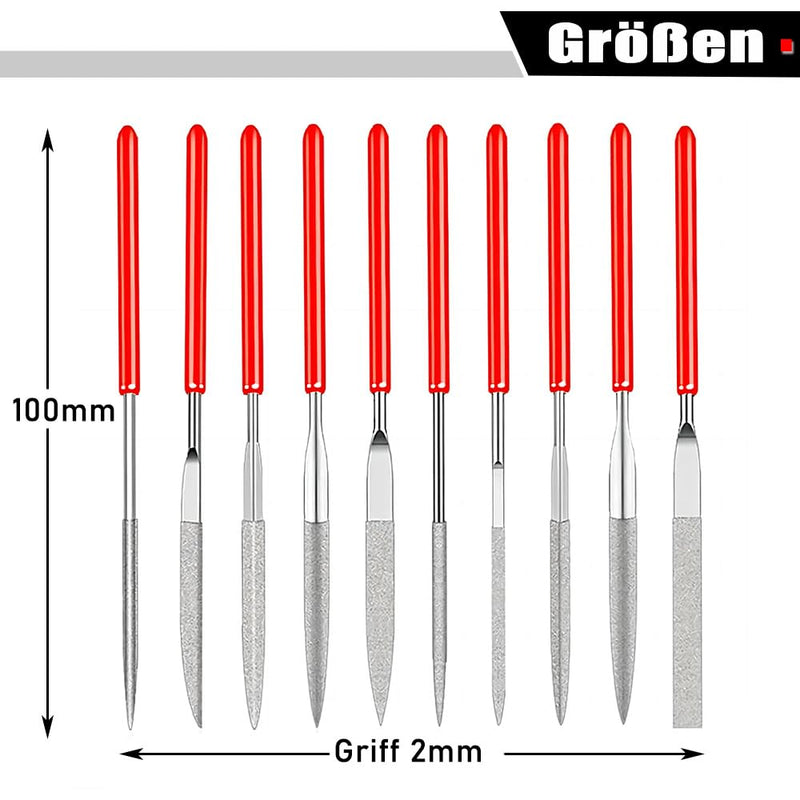 Treki Mini Diamond Needle Files Set 2 x 100 mm Small Key File in 10 Models, Fine File Set of 3D Printer Accessories, Mini File Set for Filing Wood, Jewellery, Metal, Plastic, Model Making, Pack of 10