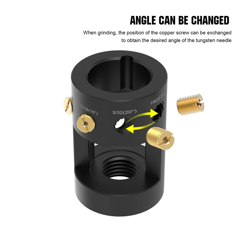 3mirrors Aluminum Tungsten Electrode Sharpener Grinder for TIG Welding Tool w/Cut-Off Slot Multi-Angle& Offsets, 4 Copper Screws Holes& 2 Upgrade CNC Mandrels& 5 25mm Diamond Wheels& Instructions 4 Holes