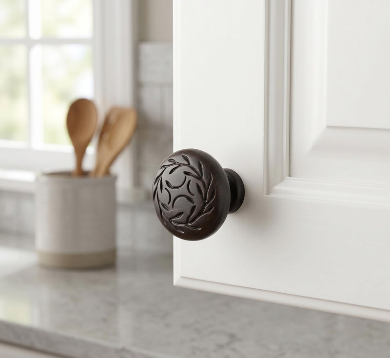 Cosmas 10 Pack 464ORB Oil Rubbed Bronze Leaf Design Cabinet Knob - Decorative Round Knob 1-1/4 Inch - Zinc Kitchen Drawer Dresser Furniture Hardware