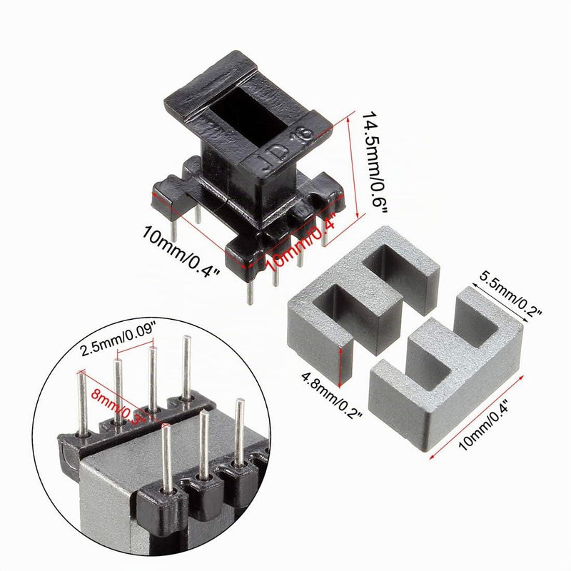 sourcing map 10 Sets Transformer Coils Ferrite Core Vertical Ferrite EE10 | Halves and bobbin set